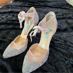 Betsey Johnson Silver Rhinestone Heels  Original box  -Never worn - New!